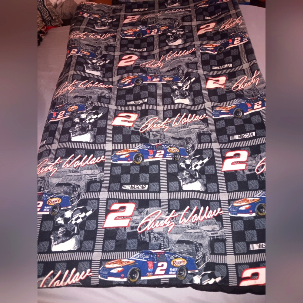 Homemade throw blanket,  Rusty Wallace Nascar driver.